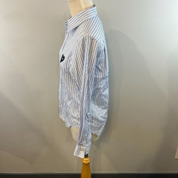 NWOT COMME DES GARÇONS PLAY Blue & White Striped Heart Patch Shirt Long - Picture 5 of 11